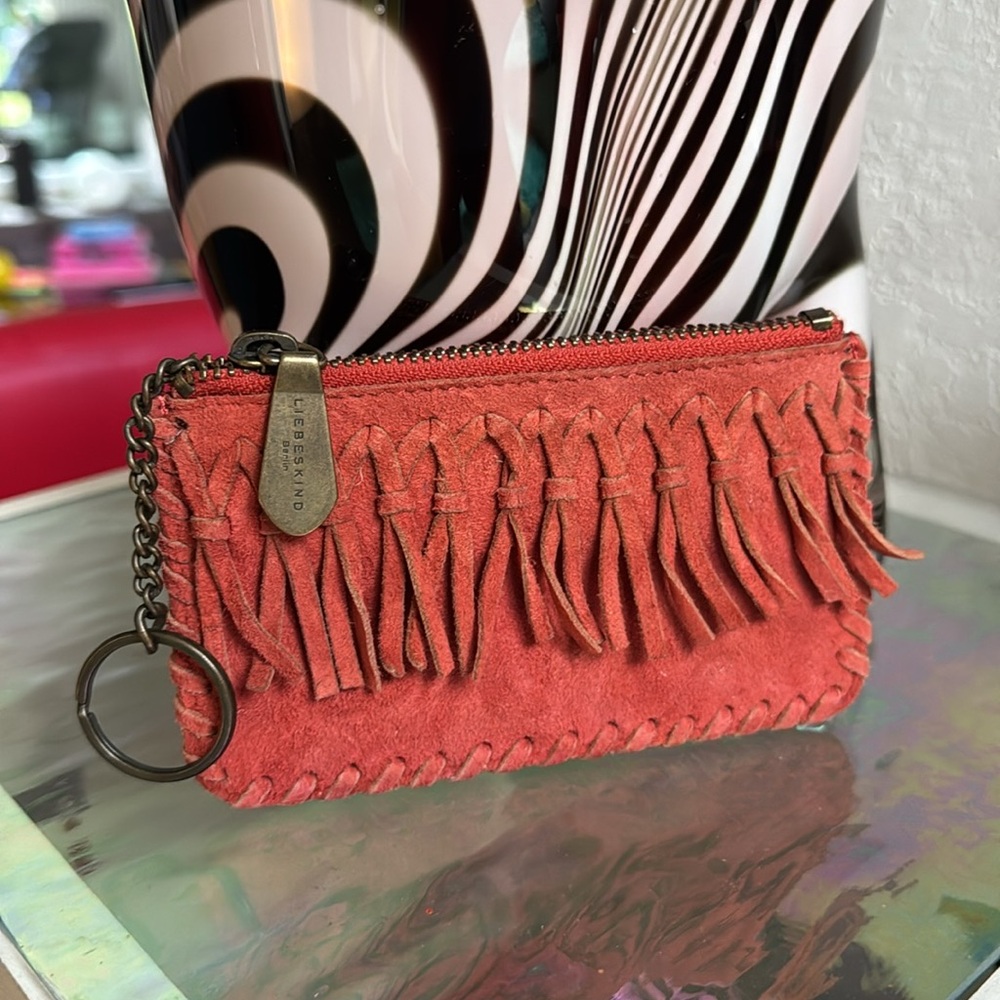 LIEBESKIND for Anthropologie Kaylan Fringe Bag Card Holder Suede Leather Key